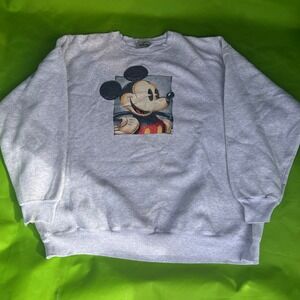 90s Disney Mickey Mouse Graphic Sweatshirt Crewneck‎ Gray Cotton USA XXL